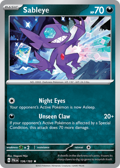Sableye 136/193 - Reverse Holo Rare - Scarlet & Violet Paldea Evolved