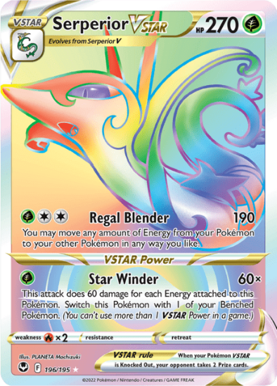 Serperior VSTAR 196/195 - Rainbow Secret Rare - Silver Tempest