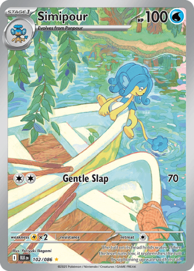 Pokémon trading card featuring Simipour with a scenic background