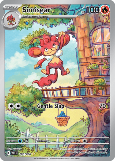 Pokémon trading card featuring Simisear with a treehouse background