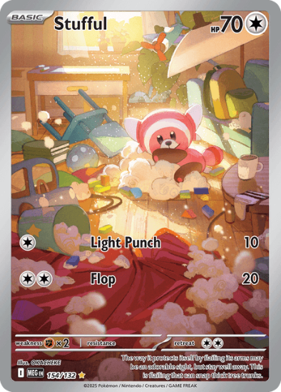 Pokémon trading card featuring a character named 'Stuffful' with various items around.