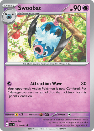 Swoobat 033/091 - Reverse Holo Uncommon - Scarlet & Violet Paldean Fates