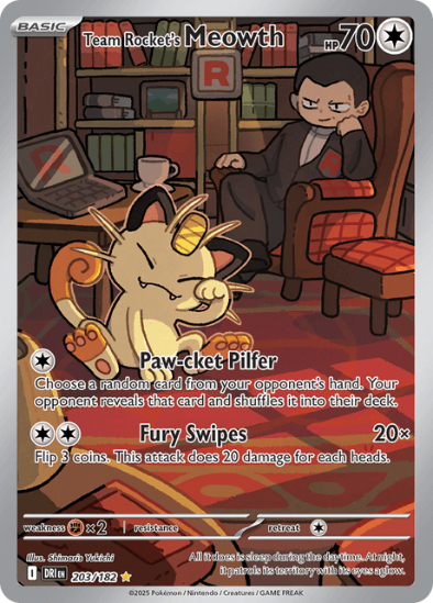 Team Rocket's Meowth 203/182 - Illustration Rare - Scarlet & Violet Destined Rivals