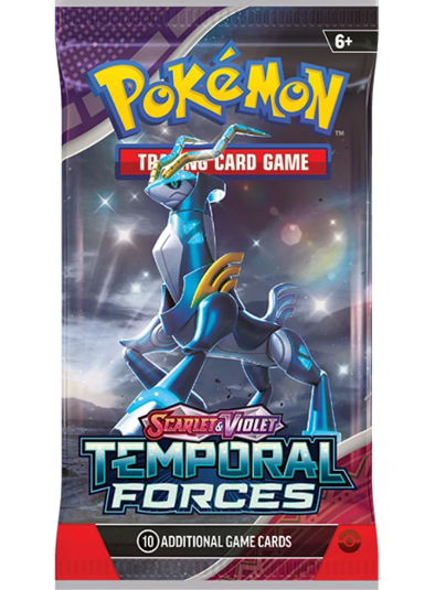 Pokémon Trading Card Game Temporal Forces pack with Pokémon character on a dark background
