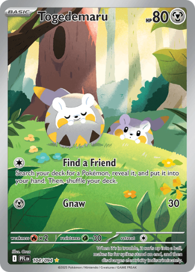 Pokémon trading card featuring Togedemaru with a forest background