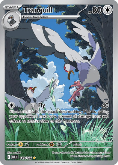 Pokémon trading card featuring a bird-like creature with a blue sky and trees in the background