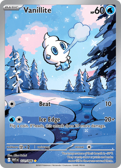 Vanillite trading card with snowy landscape and character illustration