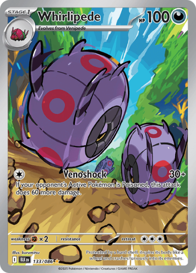 Pokémon trading card featuring Whirlipede with a colorful background