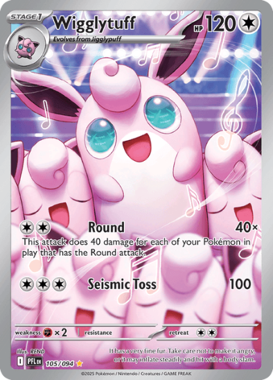 Pokémon trading card featuring Wigglytuff with pink and blue design
