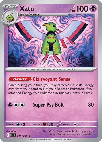 Xatu 026/091 - Reverse Holo Rare - Scarlet & Violet Paldean Fates