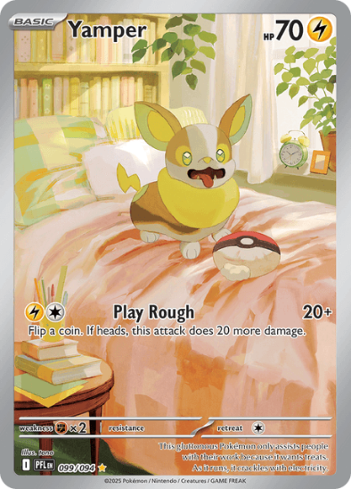 Pokémon trading card featuring Yamper with a room background