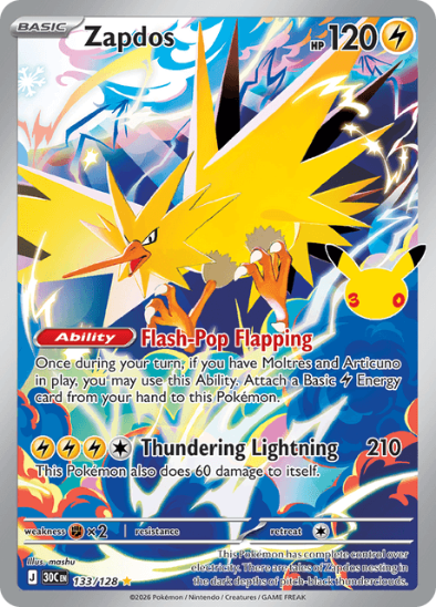 Zapdos 133/128 - Illustration Rare - 30th Celebration