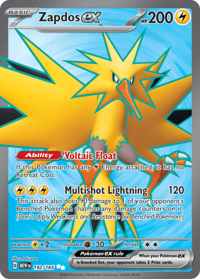 Zapdos ex 192/165 - Full Art Ultra Rare - Scarlet & Violet 151
