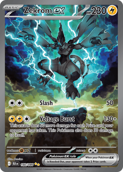 Pokémon trading card featuring Zekrom EX with detailed artwork and text.