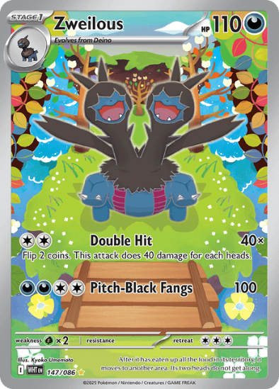 Pokémon trading card featuring Zweilous with a forest background