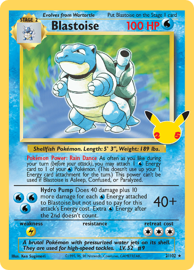 Blastoise 2/102 - Classic Collection Holo Rare - Celebrations 25th Anniversary